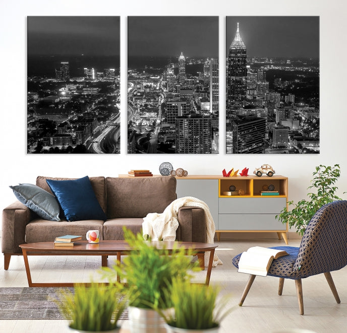 Atlanta City Picture Print Skyline Photgraphy Black and White Wall Art Canvas Print