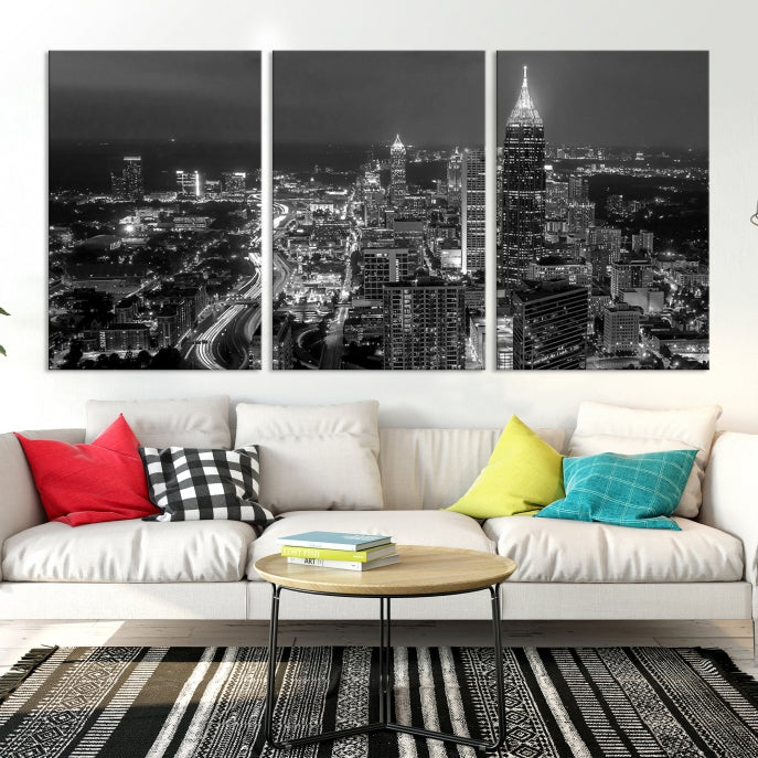 Atlanta City Picture Print Skyline Photgraphy Black and White Wall Art Canvas Print