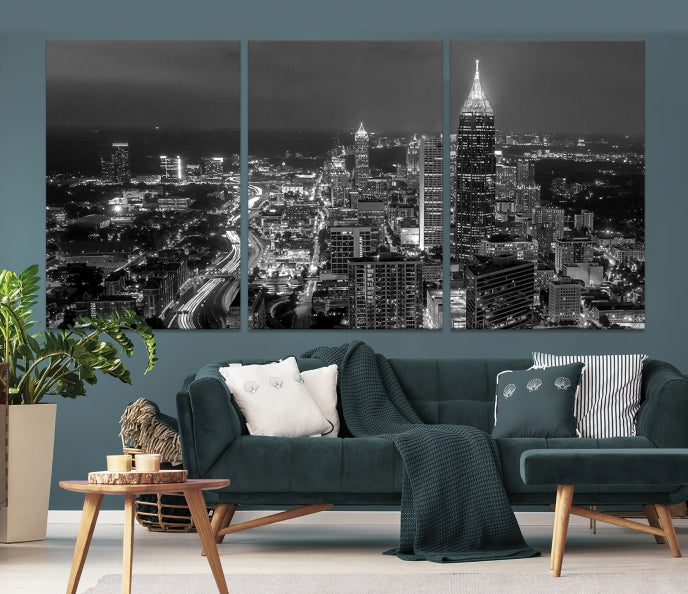 Atlanta City Picture Print Skyline Photgraphy Black and White Wall Art Canvas Print