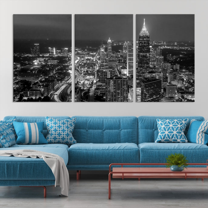 Atlanta City Picture Print Skyline Photgraphy Black and White Wall Art Canvas Print