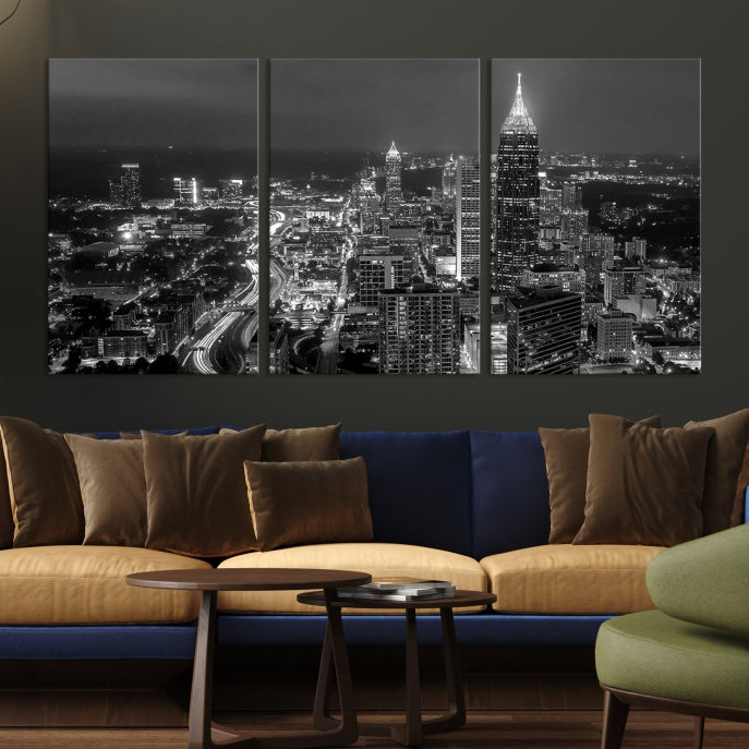 Atlanta City Picture Print Skyline Photgraphy Black and White Wall Art Canvas Print