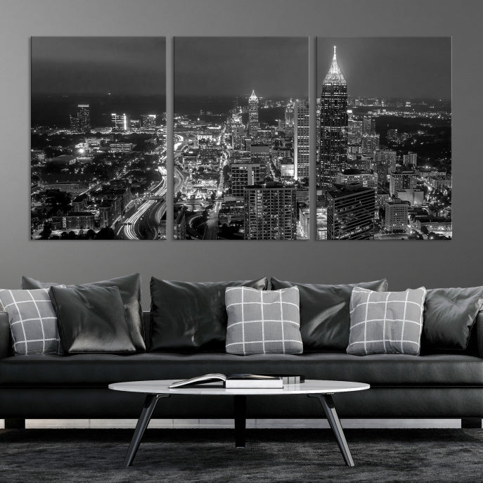 Atlanta City Picture Print Skyline Photgraphy Black and White Wall Art Canvas Print