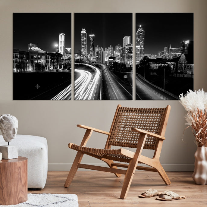 Atlanta Nght Skyline Traffic Lights View Cityscape Wall Art Large Canvas Print