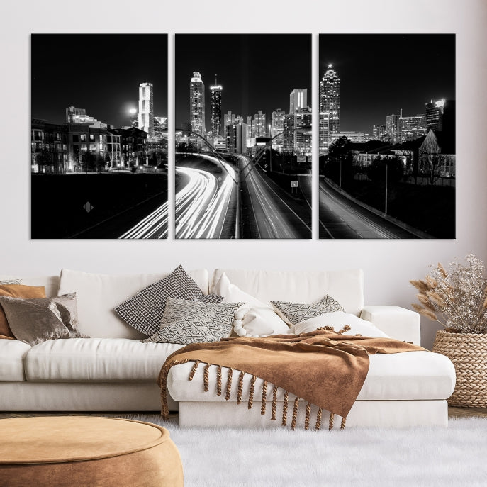 Atlanta Nght Skyline Traffic Lights View Cityscape Wall Art Large Canvas Print