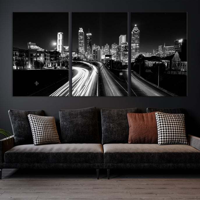 Atlanta Nght Skyline Traffic Lights View Cityscape Wall Art Large Canvas Print