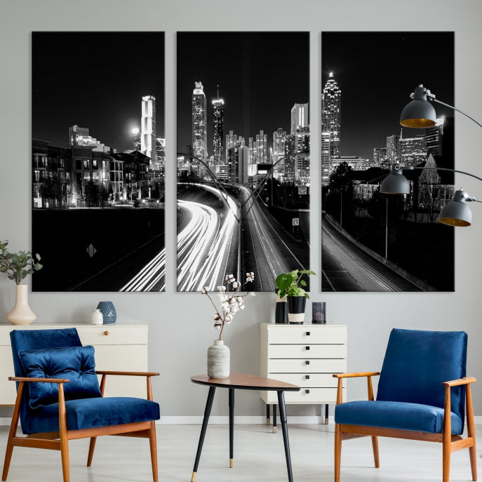 Atlanta Nght Skyline Traffic Lights View Cityscape Wall Art Large Canvas Print