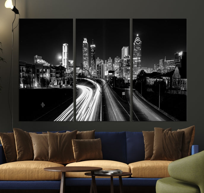 Atlanta Nght Skyline Traffic Lights View Cityscape Wall Art Large Canvas Print