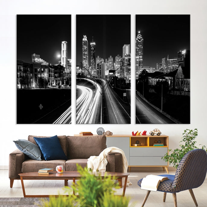 Atlanta Nght Skyline Traffic Lights View Cityscape Wall Art Large Canvas Print