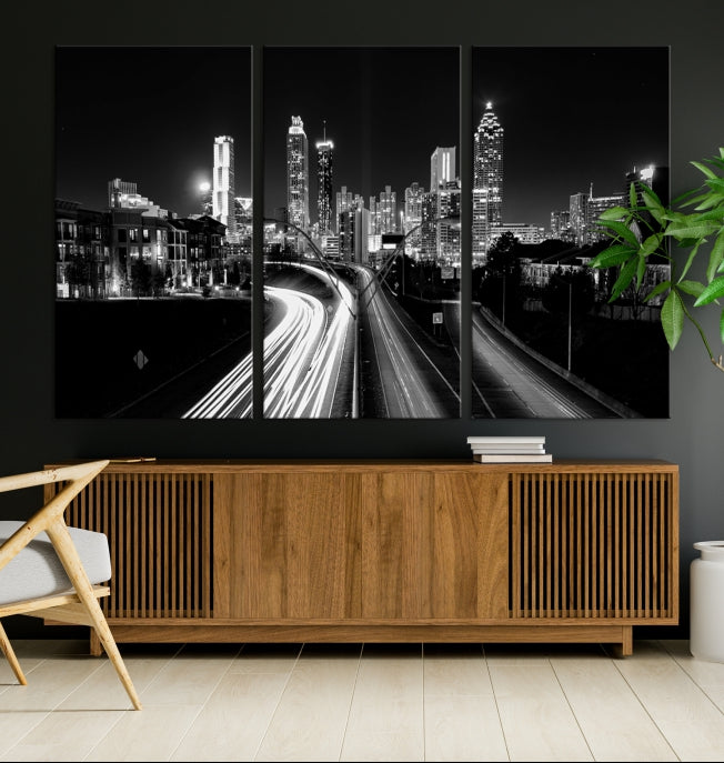 Atlanta Nght Skyline Traffic Lights View Cityscape Wall Art Large Canvas Print