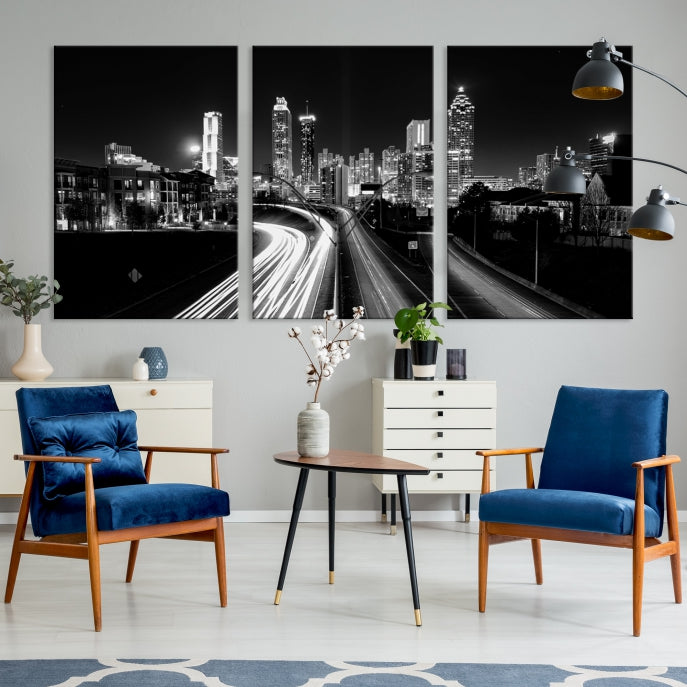 Atlanta Nght Skyline Traffic Lights View Cityscape Wall Art Large Canvas Print