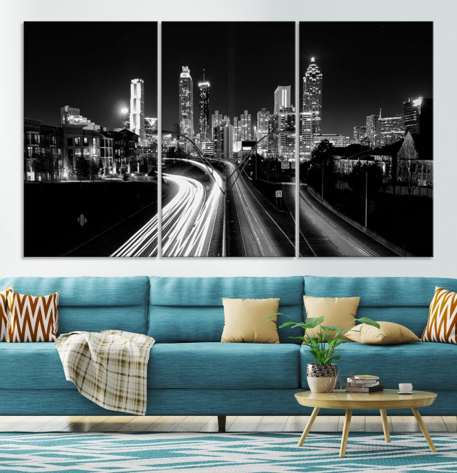 Atlanta Nght Skyline Traffic Lights View Cityscape Wall Art Large Canvas Print