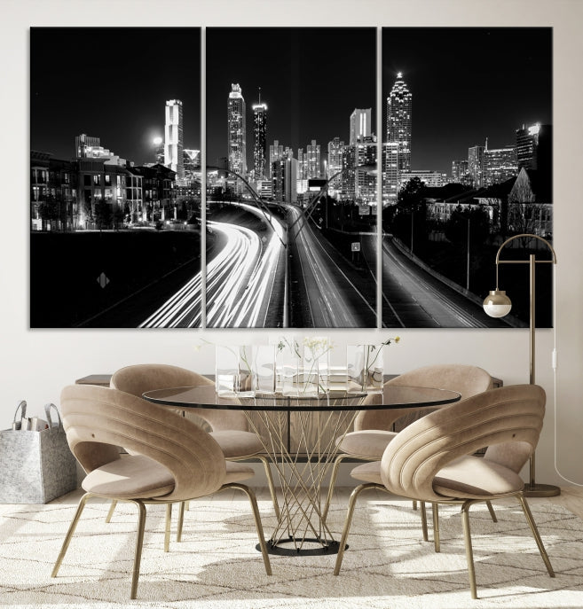 Atlanta Nght Skyline Traffic Lights View Cityscape Wall Art Large Canvas Print