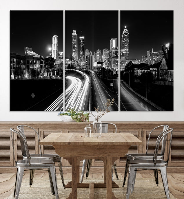 Atlanta Nght Skyline Traffic Lights View Cityscape Wall Art Large Canvas Print