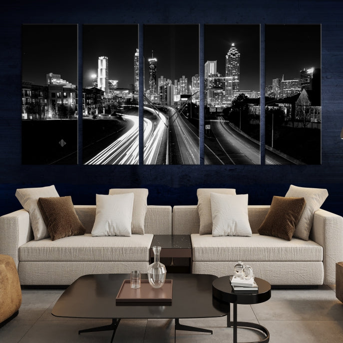 Atlanta Nght Skyline Traffic Lights View Cityscape Wall Art Large Canvas Print