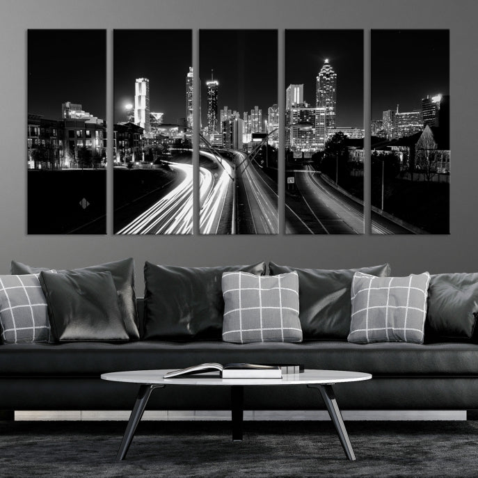 Atlanta Nght Skyline Traffic Lights View Cityscape Wall Art Large Canvas Print