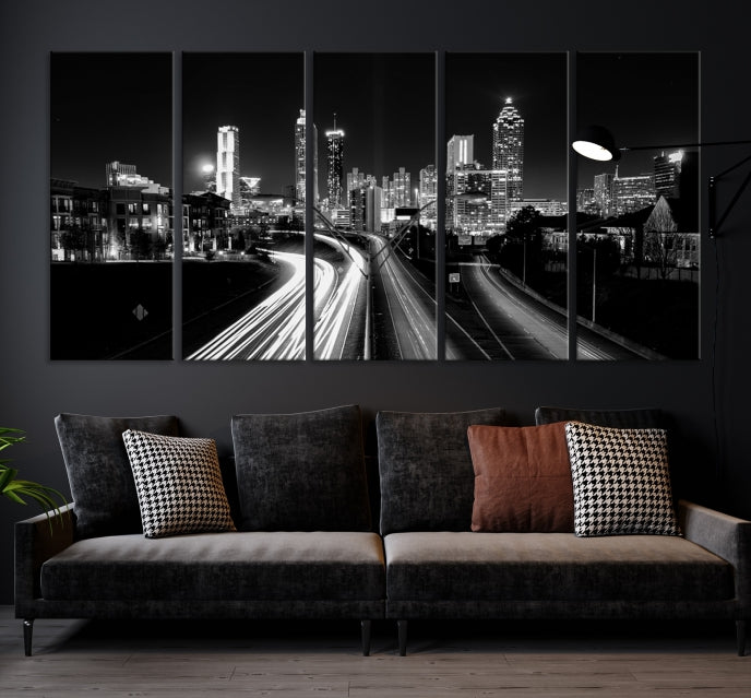 Atlanta Nght Skyline Traffic Lights View Cityscape Wall Art Large Canvas Print