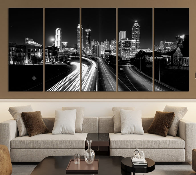 Atlanta Nght Skyline Traffic Lights View Cityscape Wall Art Large Canvas Print