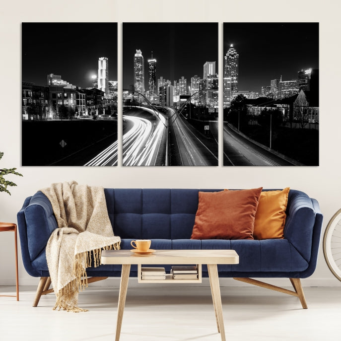 Atlanta Nght Skyline Traffic Lights View Cityscape Wall Art Large Canvas Print