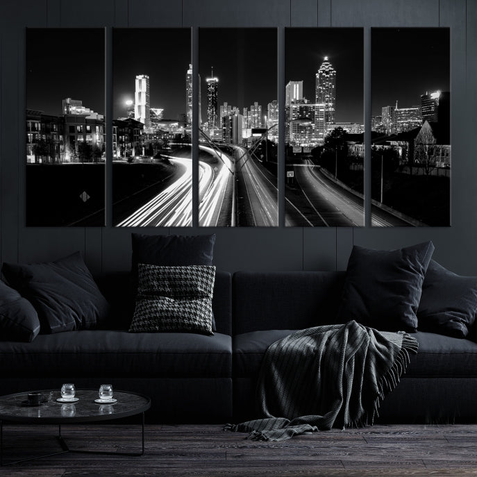 Atlanta Nght Skyline Traffic Lights View Cityscape Wall Art Large Canvas Print