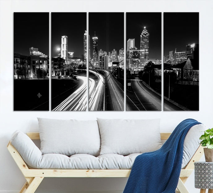 Atlanta Nght Skyline Traffic Lights View Cityscape Wall Art Large Canvas Print