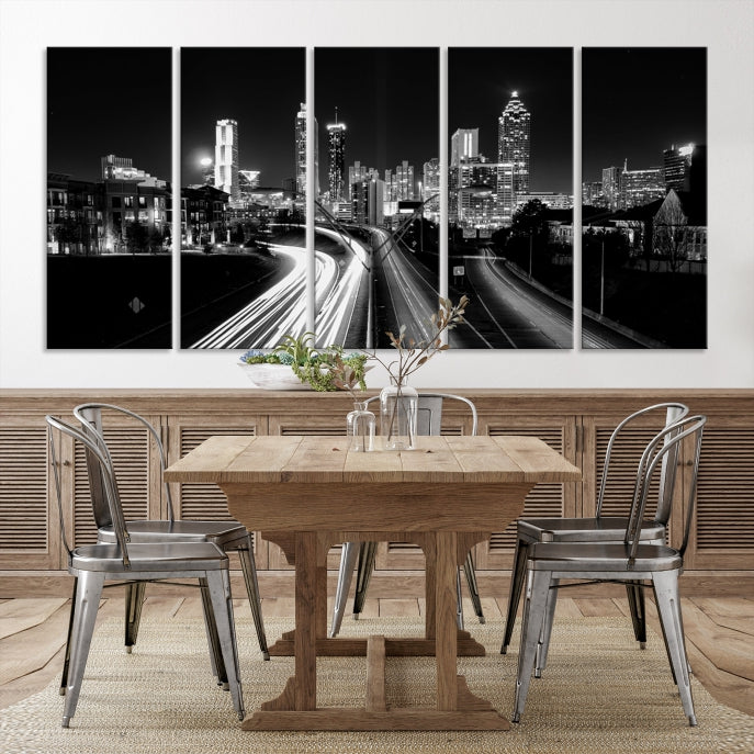 Atlanta Nght Skyline Traffic Lights View Cityscape Wall Art Large Canvas Print