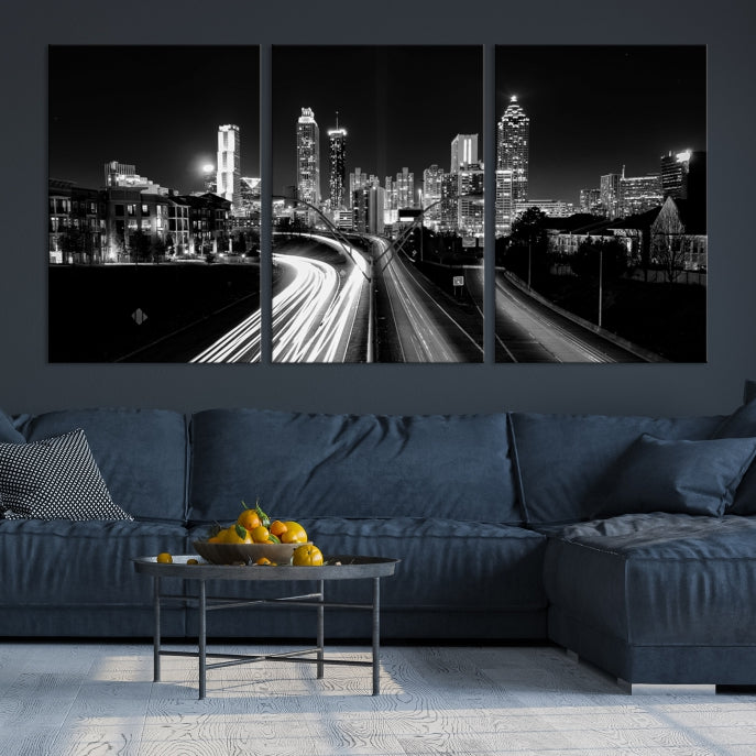 Atlanta Nght Skyline Traffic Lights View Cityscape Wall Art Large Canvas Print