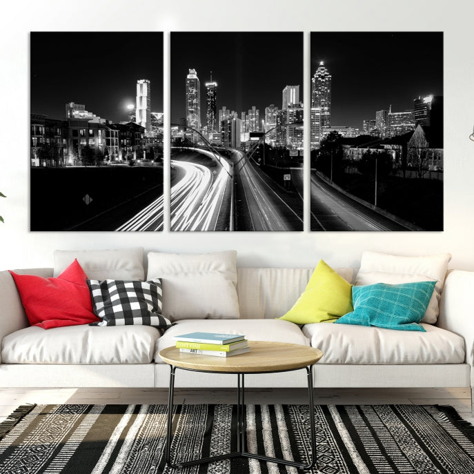 Atlanta Nght Skyline Traffic Lights View Cityscape Wall Art Large Canvas Print