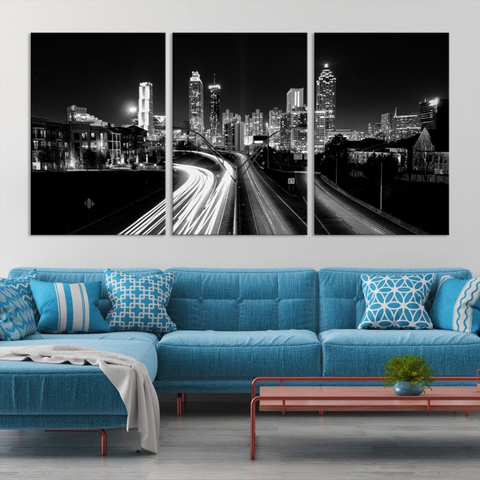 Atlanta Nght Skyline Traffic Lights View Cityscape Wall Art Large Canvas Print