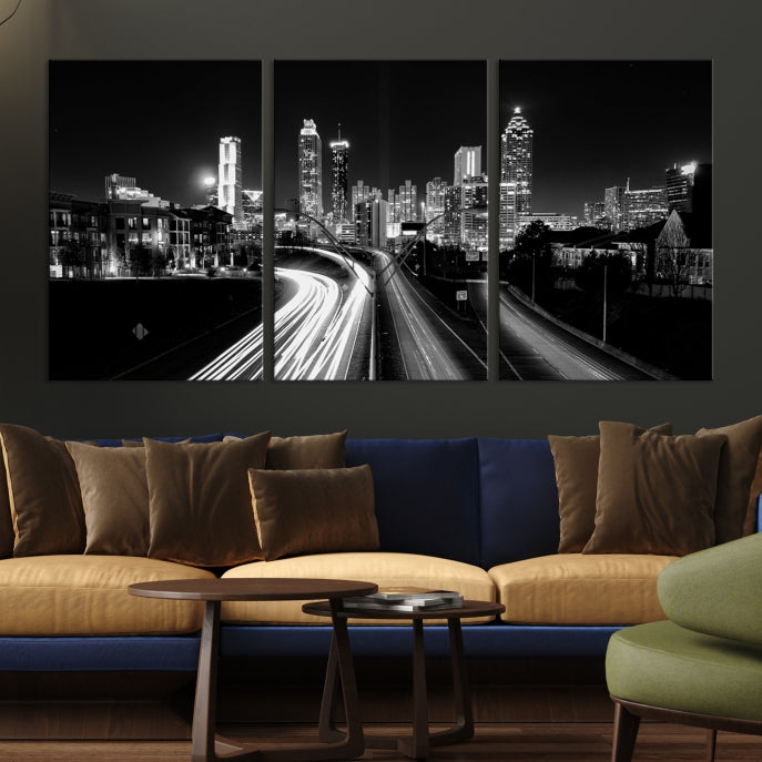 Atlanta Nght Skyline Traffic Lights View Cityscape Wall Art Large Canvas Print