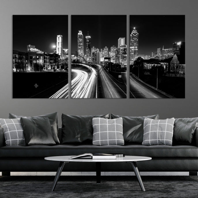 Atlanta Nght Skyline Traffic Lights View Cityscape Wall Art Large Canvas Print