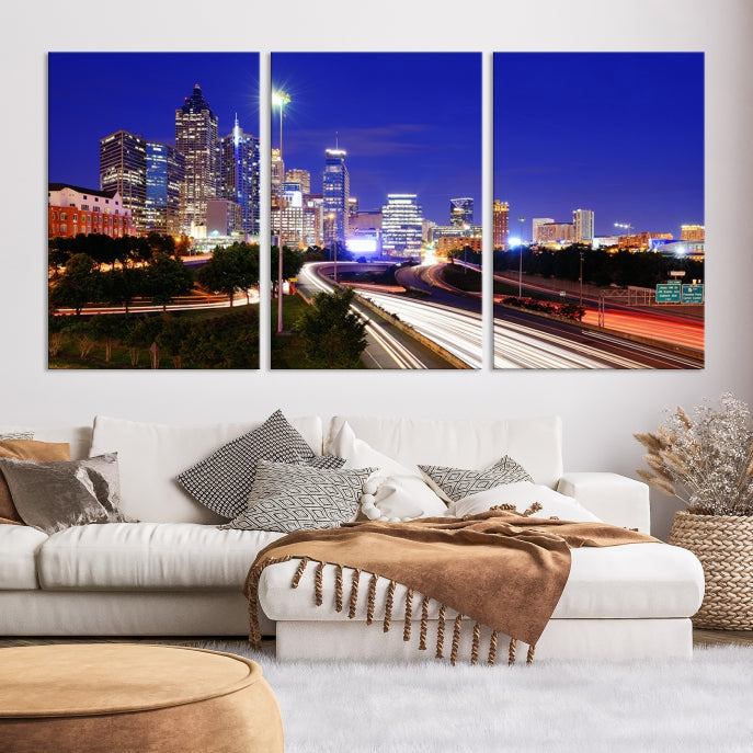 Atlanta Night Skyline View City Lights Large Wall Art Canvas Print