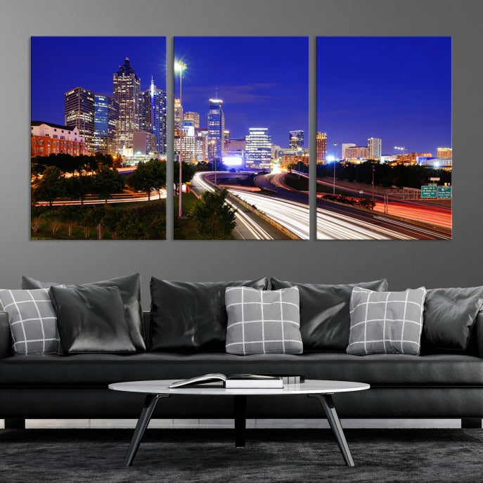 Atlanta Night Skyline View City Lights Large Wall Art Canvas Print