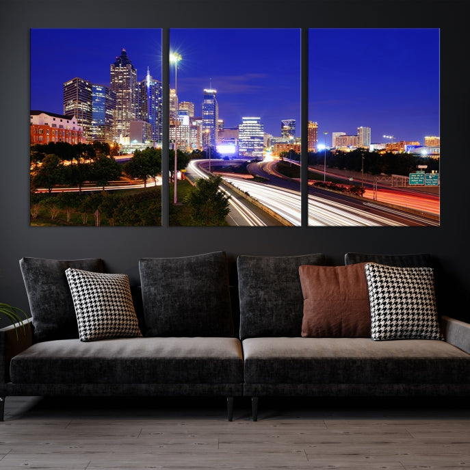 Atlanta Night Skyline View City Lights Large Wall Art Canvas Print