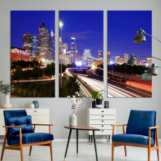 Atlanta Night Skyline View City Lights Large Wall Art Canvas Print