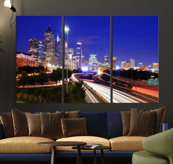 Atlanta Night Skyline View City Lights Large Wall Art Canvas Print