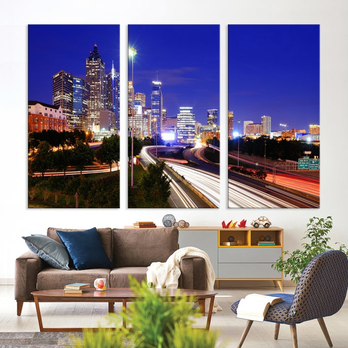 Atlanta Night Skyline View City Lights Large Wall Art Canvas Print