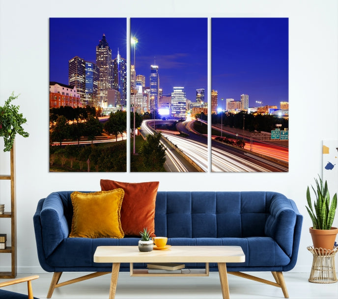 Atlanta Night Skyline View City Lights Large Wall Art Canvas Print