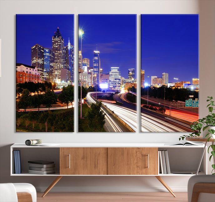 Atlanta Night Skyline View City Lights Large Wall Art Canvas Print