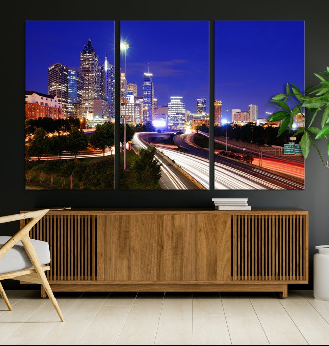 Atlanta Night Skyline View City Lights Large Wall Art Canvas Print