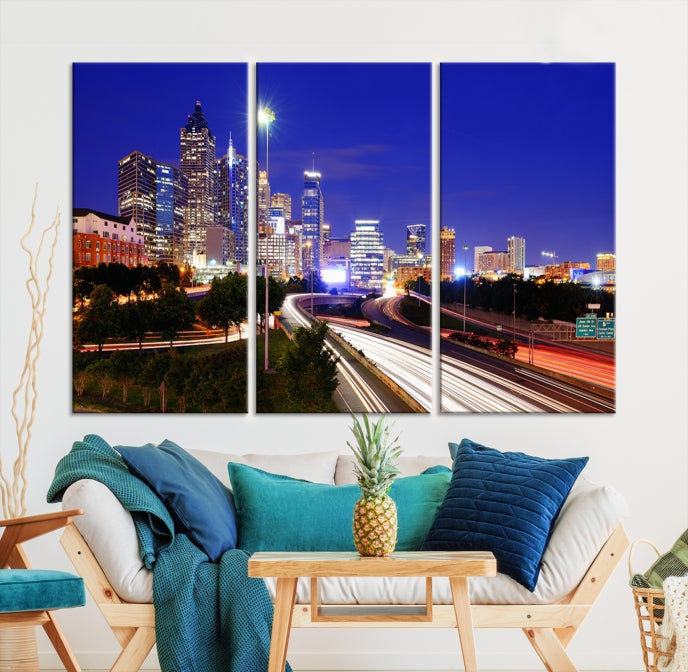 Atlanta Night Skyline View City Lights Large Wall Art Canvas Print