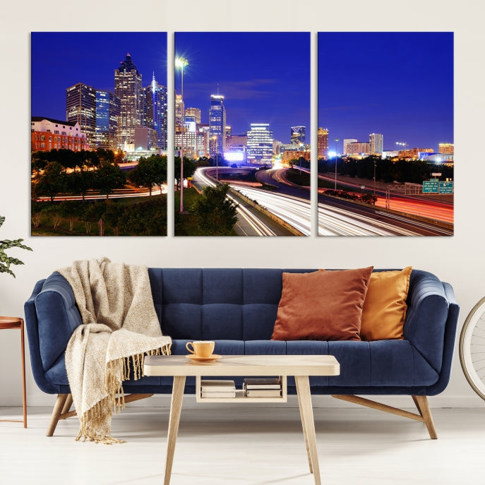 Atlanta Night Skyline View City Lights Large Wall Art Canvas Print