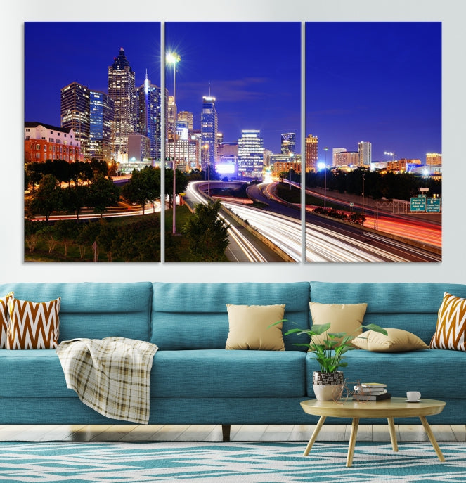 Atlanta Night Skyline View City Lights Large Wall Art Canvas Print