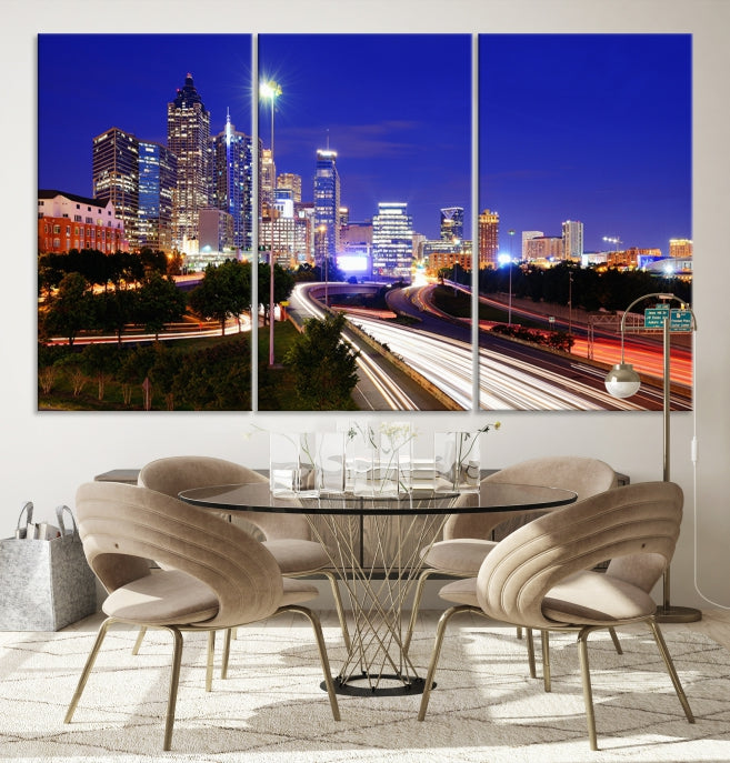 Atlanta Night Skyline View City Lights Large Wall Art Canvas Print