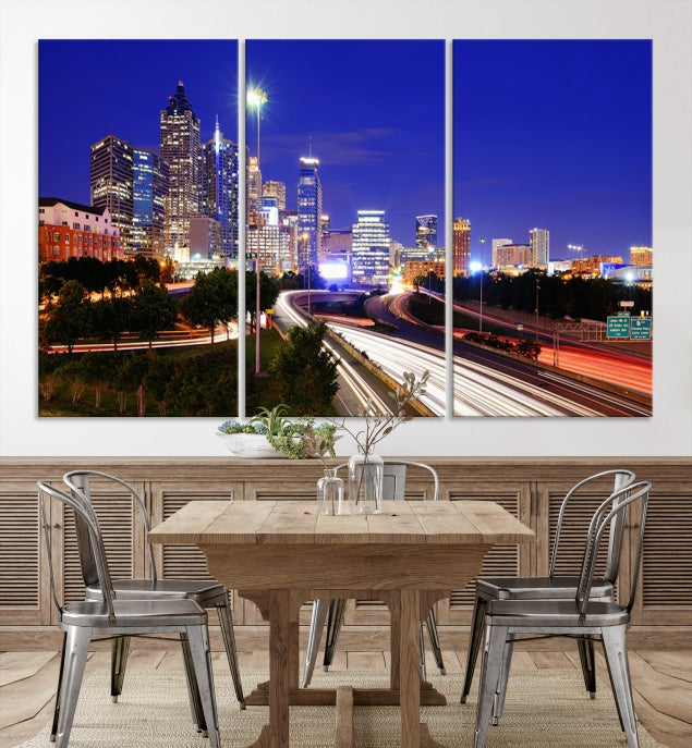 Atlanta Night Skyline View City Lights Large Wall Art Canvas Print