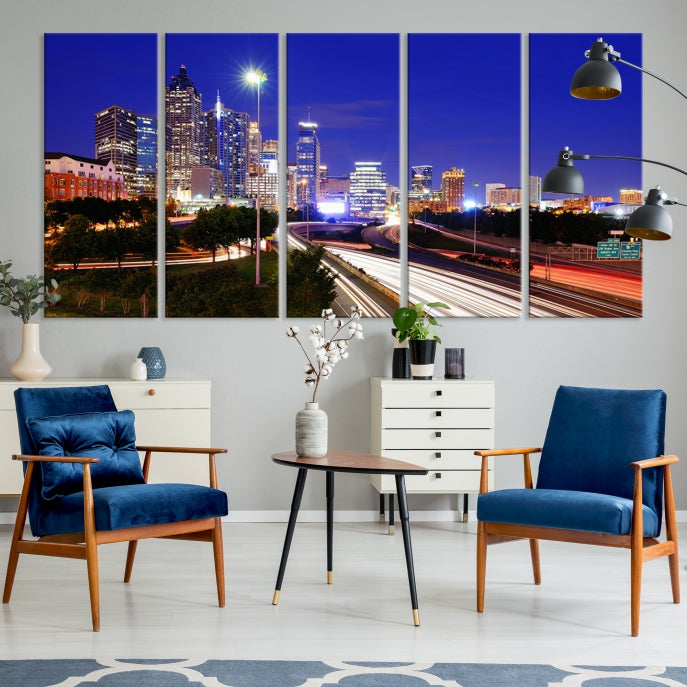 Atlanta Night Skyline View City Lights Large Wall Art Canvas Print