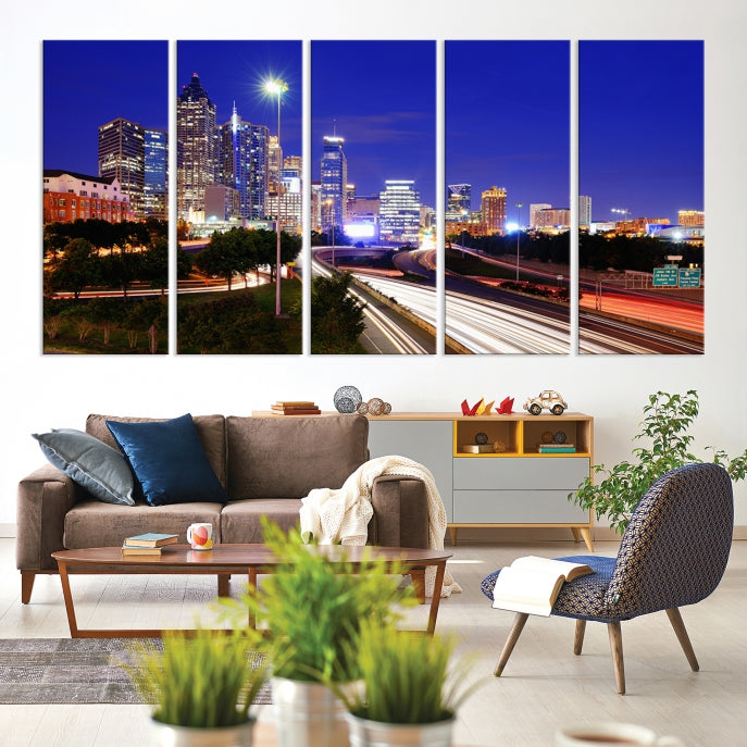 Atlanta Night Skyline View City Lights Large Wall Art Canvas Print