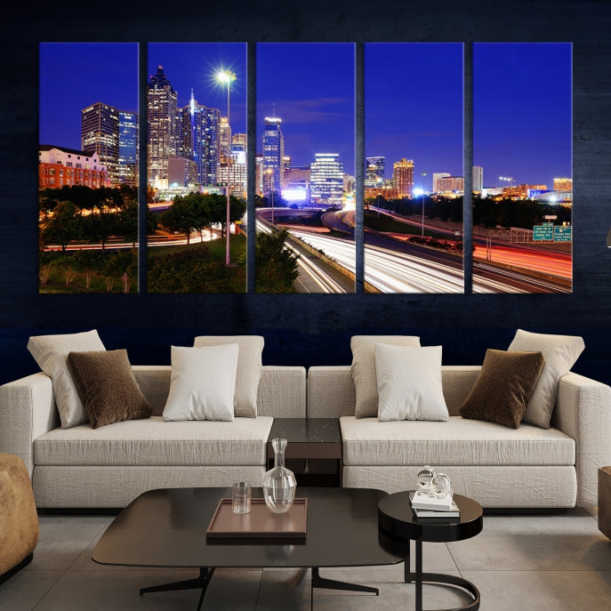 Atlanta Night Skyline View City Lights Large Wall Art Canvas Print