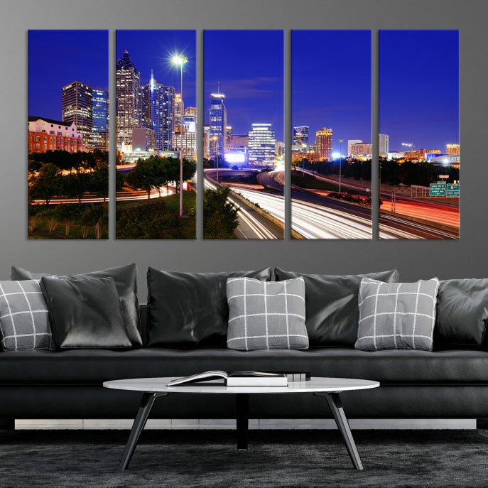 Atlanta Night Skyline View City Lights Large Wall Art Canvas Print