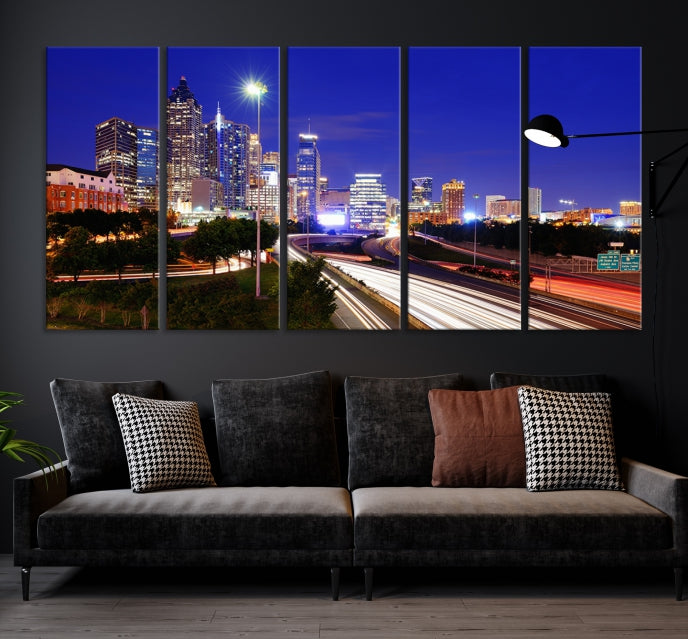 Atlanta Night Skyline View City Lights Large Wall Art Canvas Print