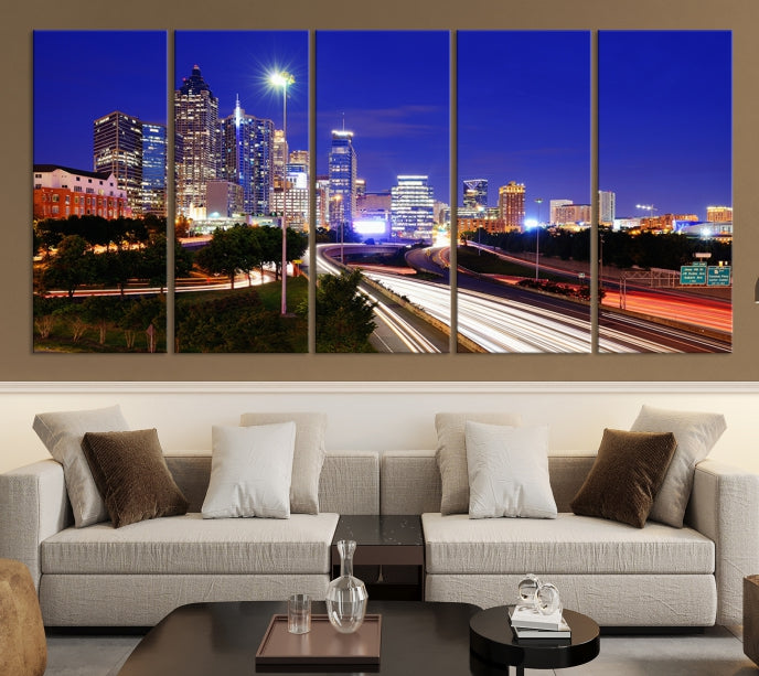 Atlanta Night Skyline View City Lights Large Wall Art Canvas Print